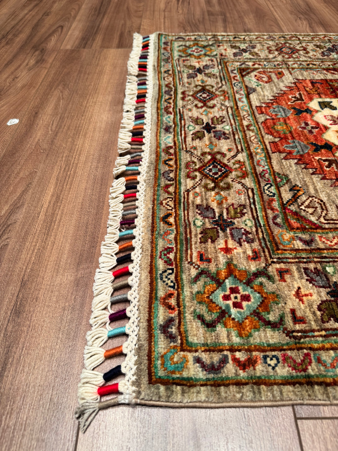 Veziri Original Hand Woven Runner Beige Vegetable Dyed Wool Carpet 0.86x315 2.71 Square Meters - 3x10 ft