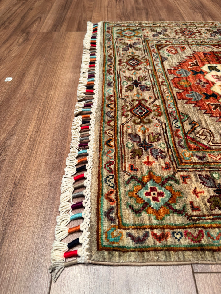 Veziri Original Hand Woven Runner Beige Vegetable Dyed Wool Carpet 0.86x315 2.71 Square Meters - 3x10 ft