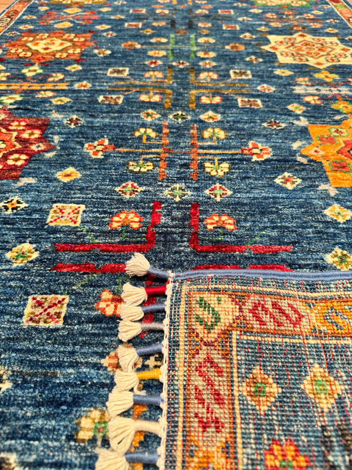 Veziri Bilcik Original Hand Woven Runner Blue Vegetable Dyed Wool Carpet 0.83x305 2.53 Square Meters - 3x10 ft