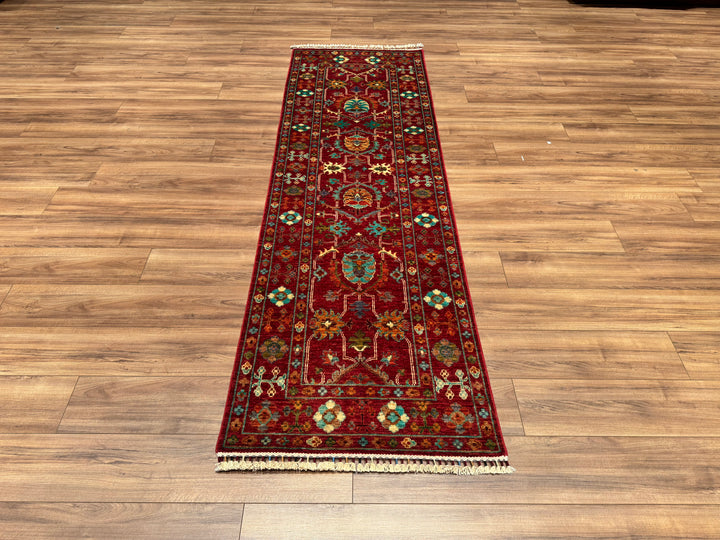 Sultani Binbirgece Runner Original Hand Woven Red Vegetable Dyed Wool Carpet 0.81x262 2.12 Square Meters - 3x8 ft