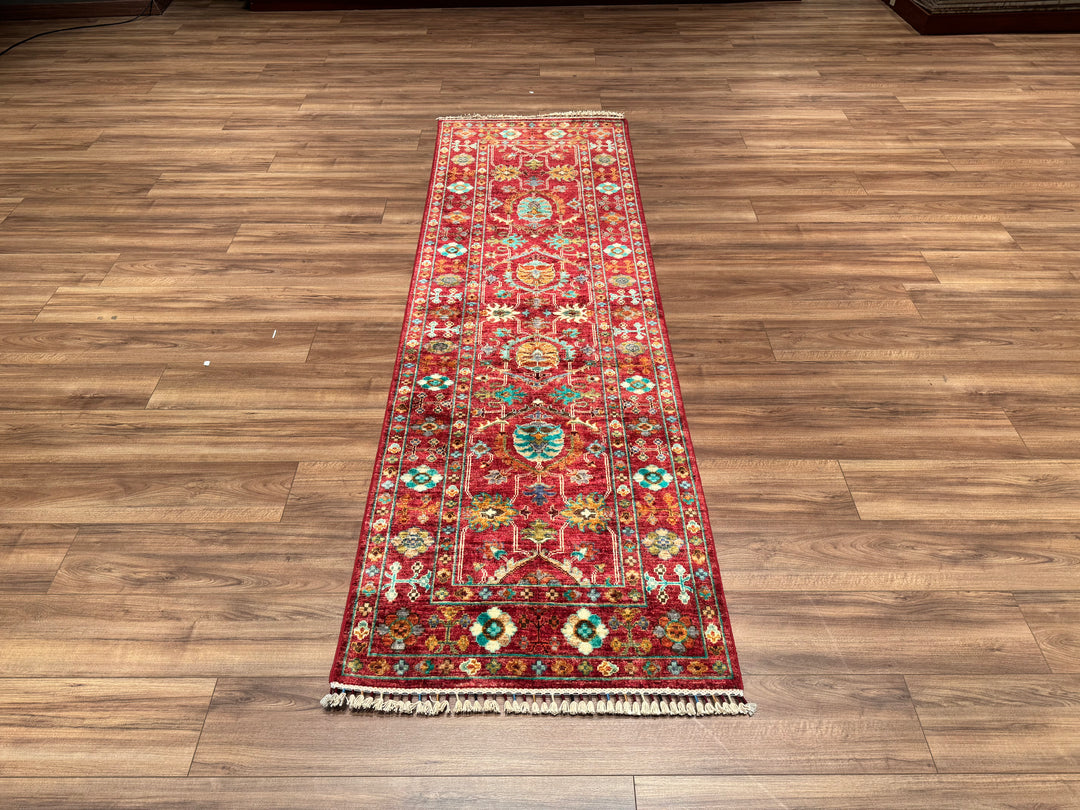 Sultani Binbirgece Runner Original Hand Woven Red Vegetable Dyed Wool Carpet 0.81x262 2.12 Square Meters - 3x8 ft