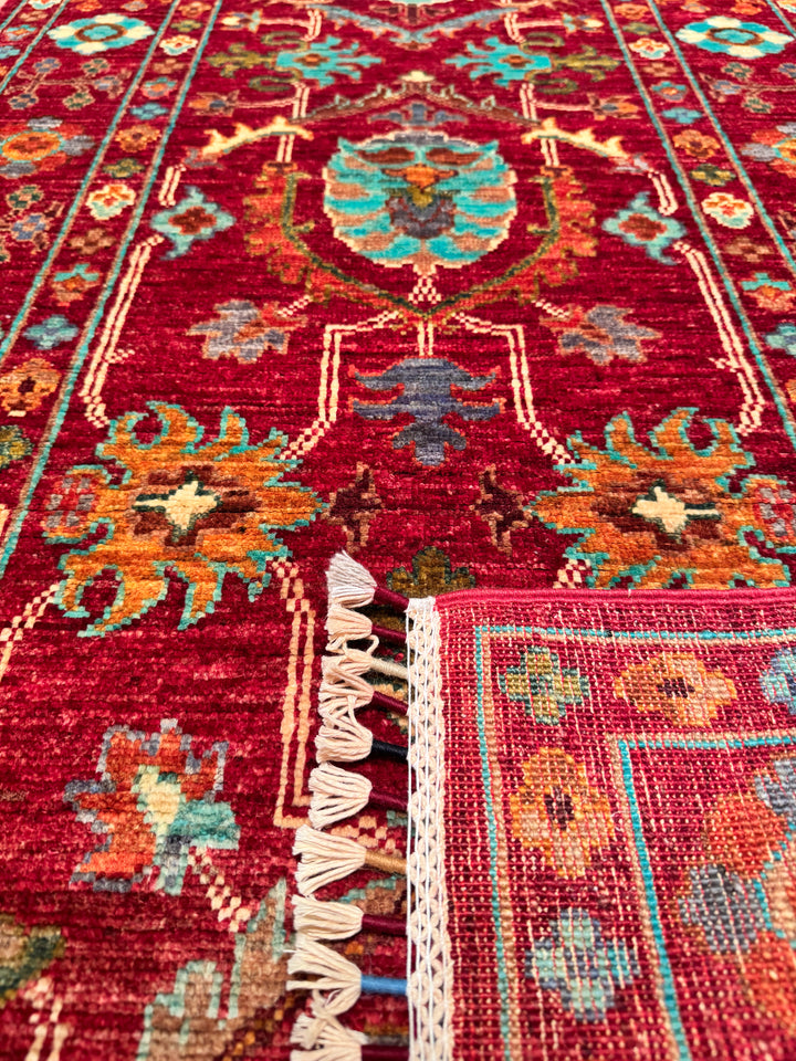 Sultani Binbirgece Runner Original Hand Woven Red Vegetable Dyed Wool Carpet 0.81x262 2.12 Square Meters - 3x8 ft