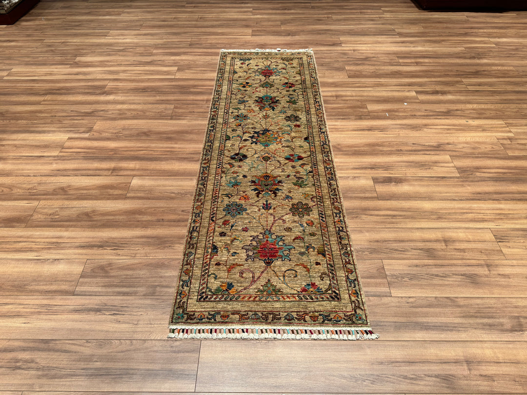 Sultani Binbirgece Runner Original Hand Woven Beige Vegetable Dyed Wool Carpet 0.82x252 2.07 Square Meters - 3x8 ft