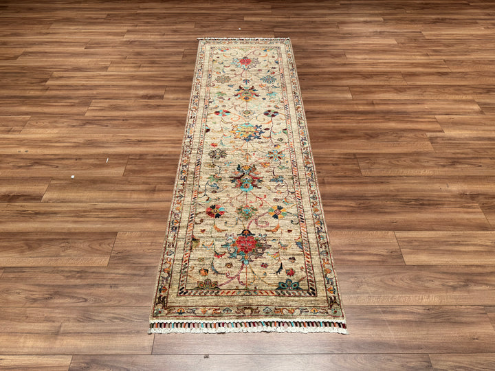 Sultani Binbirgece Runner Original Hand Woven Beige Vegetable Dyed Wool Carpet 0.82x252 2.07 Square Meters - 3x8 ft