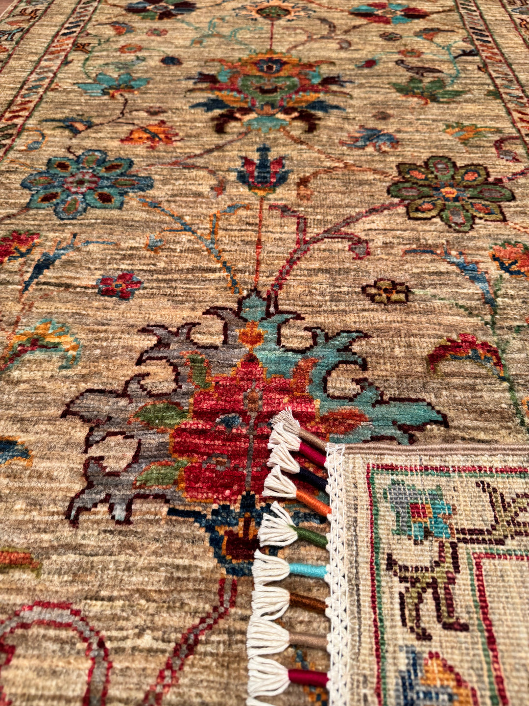 Sultani Binbirgece Runner Original Hand Woven Beige Vegetable Dyed Wool Carpet 0.82x252 2.07 Square Meters - 3x8 ft