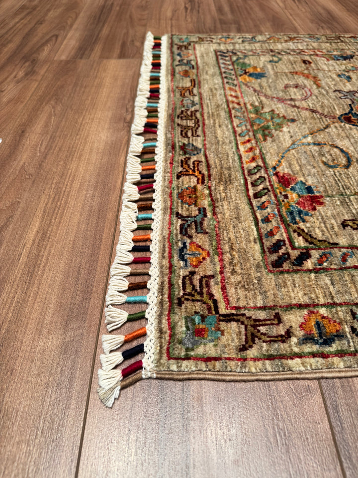 Sultani Binbirgece Runner Original Hand Woven Beige Vegetable Dyed Wool Carpet 0.82x252 2.07 Square Meters - 3x8 ft