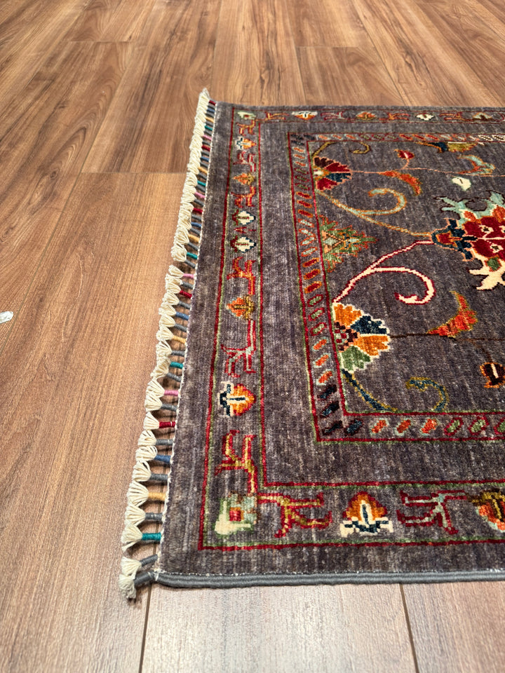 Sultani Binbirgece Runner Original Hand Woven Anthracite Vegetable Dyed Wool Carpet 0.84x288 2.42 Square Meters - 2x9 ft