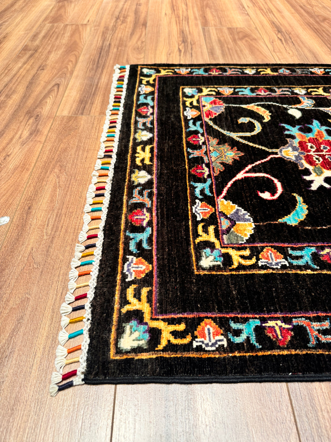 Sultani Binbirgece Long Runner Original Hand Woven Black Vegetable Dyed Wool Carpet 0.83x304 2.52 Square Meters - 2x10 ft