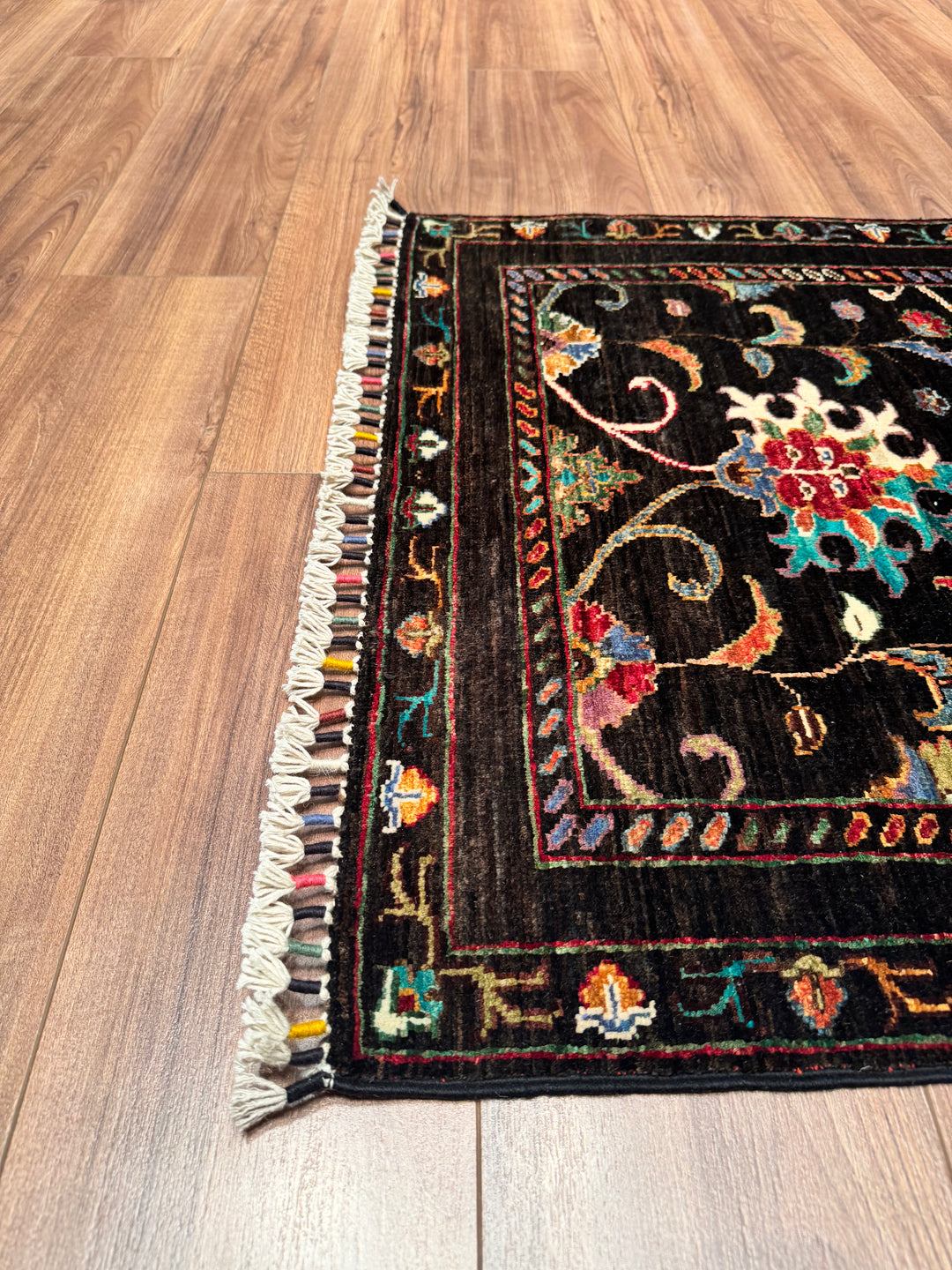 Sultani Binbirgece Runner Original Hand Woven Black Vegetable Dyed Wool Carpet 0.81x244 1.98 Square Meters - 2x8 ft