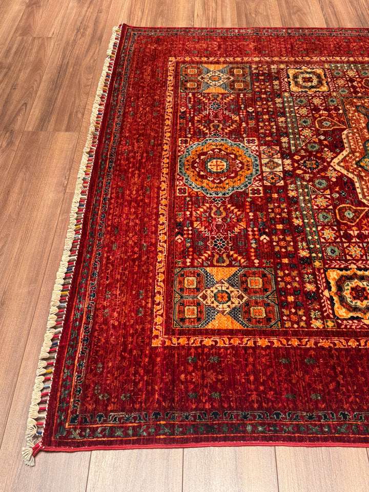 Memlük Orijinal El Dokuması Kırmızı Kök Boya Yün Halı 173x238 4.12 Metrekare - 5x8 ft