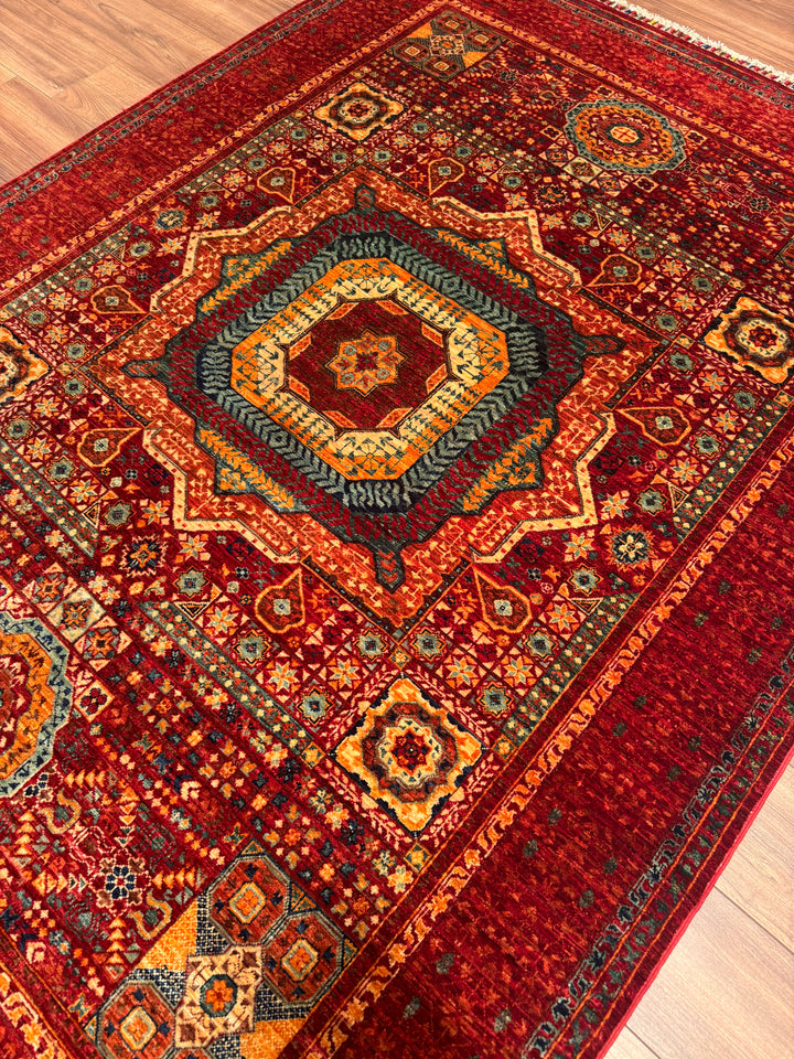 Memlük Orijinal El Dokuması Kırmızı Kök Boya Yün Halı 173x238 4.12 Metrekare - 5x8 ft