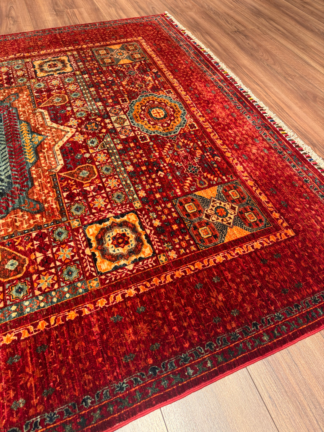 Memlük Orijinal El Dokuması Kırmızı Kök Boya Yün Halı 173x238 4.12 Metrekare - 5x8 ft