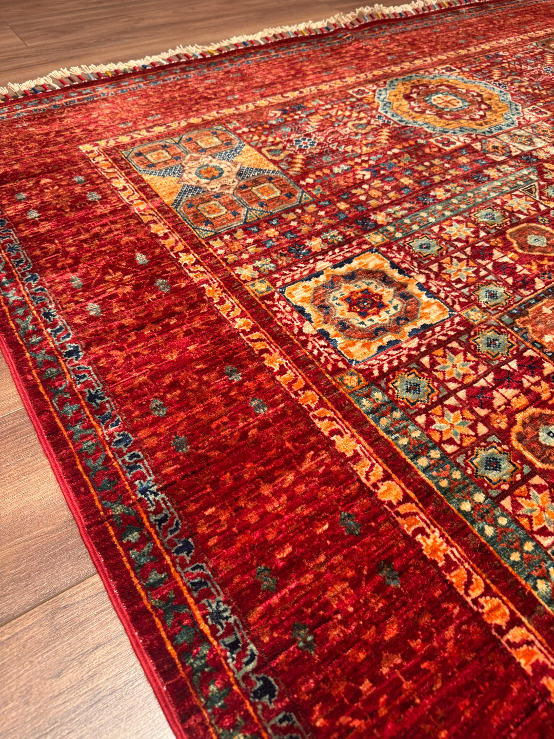 Memlük Orijinal El Dokuması Kırmızı Kök Boya Yün Halı 173x238 4.12 Metrekare - 5x8 ft