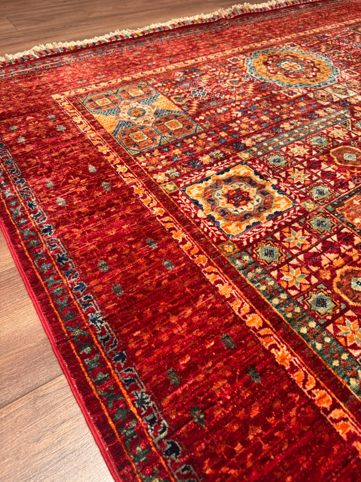 Memlük Orijinal El Dokuması Kırmızı Kök Boya Yün Halı 173x238 4.12 Metrekare - 5x8 ft