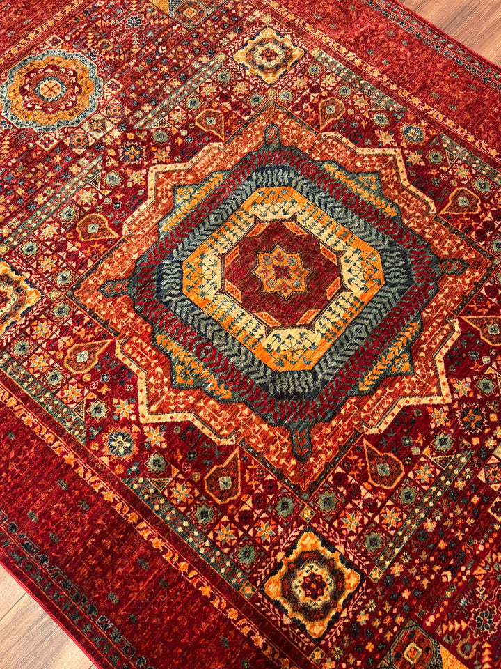 Memlük Orijinal El Dokuması Kırmızı Kök Boya Yün Halı 173x238 4.12 Metrekare - 5x8 ft