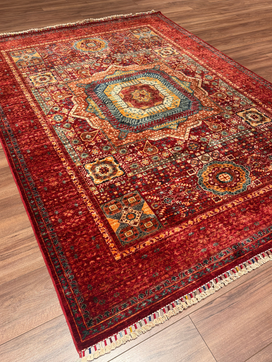 Memlük Orijinal El Dokuması Kırmızı Kök Boya Yün Halı 173x238 4.12 Metrekare - 5x8 ft