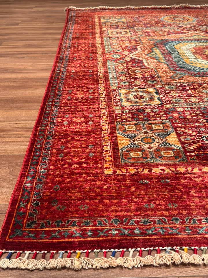 Memlük Orijinal El Dokuması Kırmızı Kök Boya Yün Halı 173x238 4.12 Metrekare - 5x8 ft