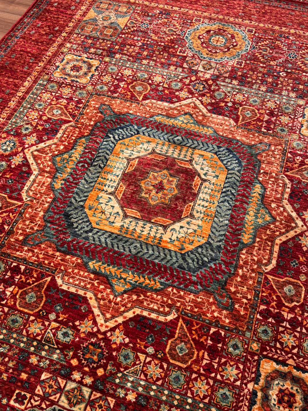 Memlük Orijinal El Dokuması Kırmızı Kök Boya Yün Halı 173x238 4.12 Metrekare - 5x8 ft