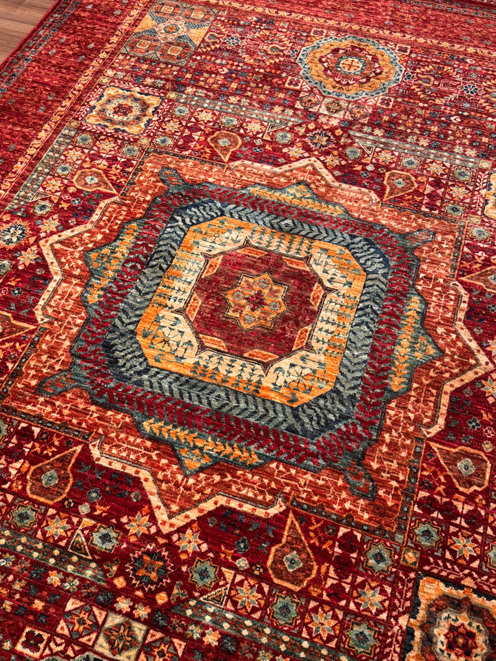 Memlük Orijinal El Dokuması Kırmızı Kök Boya Yün Halı 173x238 4.12 Metrekare - 5x8 ft