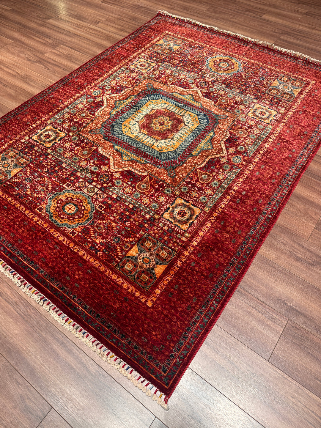 Memlük Orijinal El Dokuması Kırmızı Kök Boya Yün Halı 173x238 4.12 Metrekare - 5x8 ft