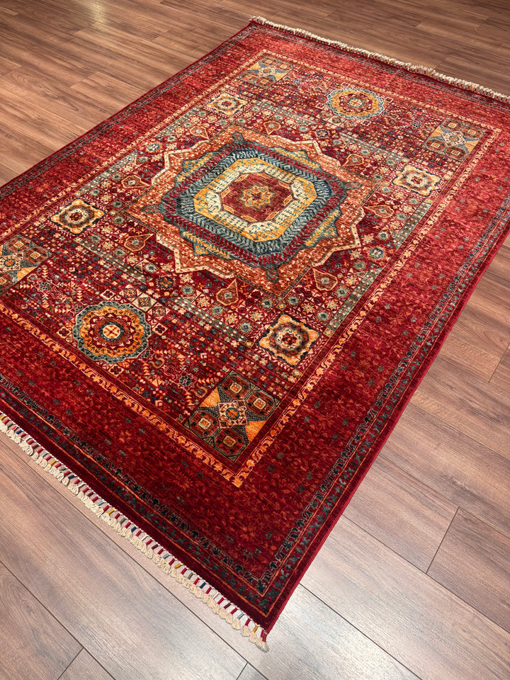 Memlük Orijinal El Dokuması Kırmızı Kök Boya Yün Halı 173x238 4.12 Metrekare - 5x8 ft