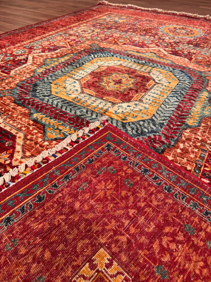 Memlük Orijinal El Dokuması Kırmızı Kök Boya Yün Halı 173x238 4.12 Metrekare - 5x8 ft