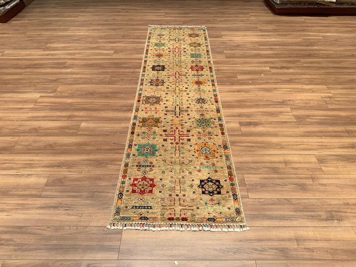 Veziri Bilcik Original Hand Woven Runner Beige Vegetable Dyed Wool Carpet 0.82x300 2.46 Square Meters - 2x10 ft