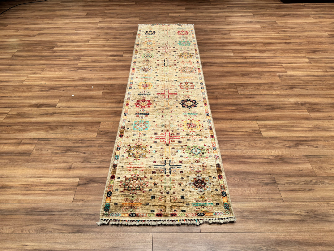 Veziri Bilcik Original Hand Woven Runner Beige Vegetable Dyed Wool Carpet 0.82x300 2.46 Square Meters - 2x10 ft