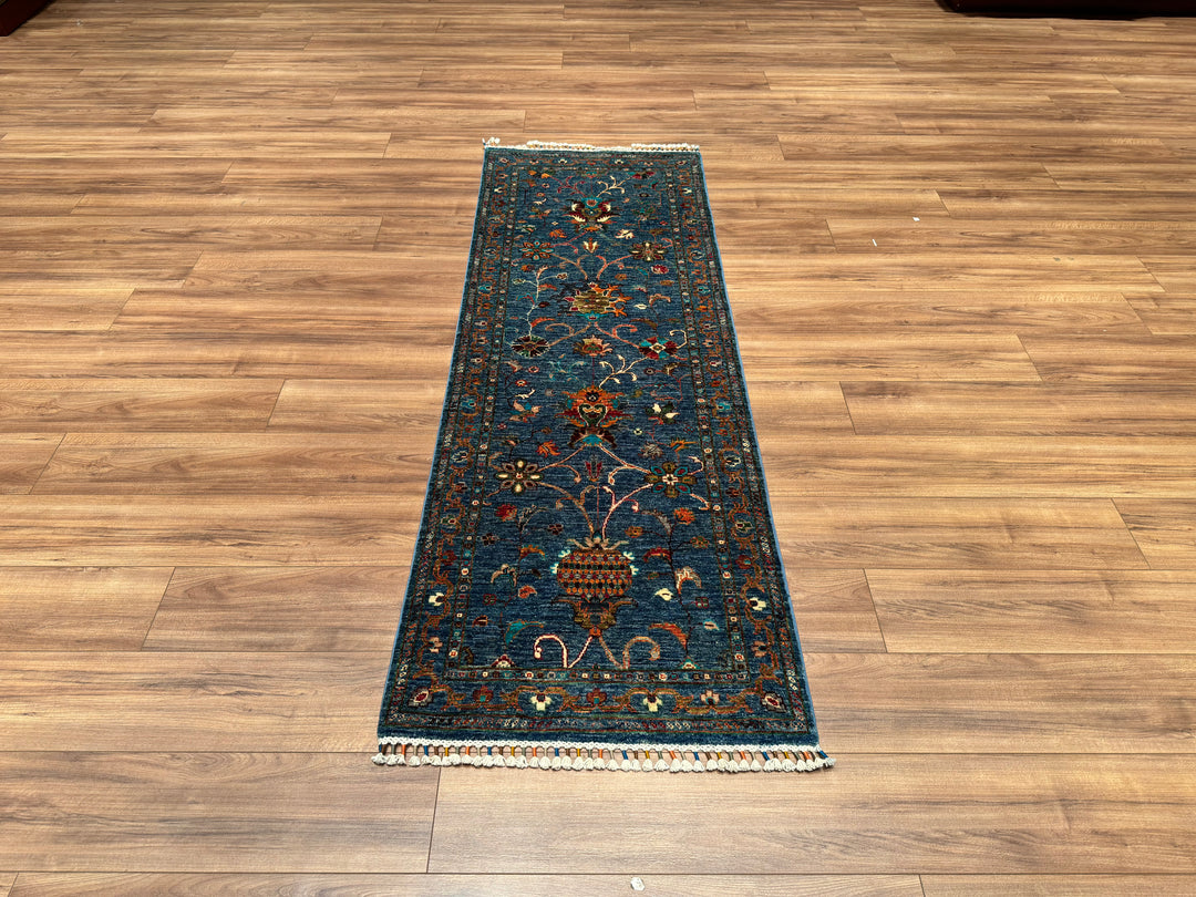 Sultani Floral Runner Original Hand Woven Beige Vegetable Dyed Wool Carpet 0.74x216 1.60 Square Meters - 2x7 ft