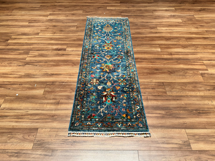 Sultani Floral Runner Original Hand Woven Beige Vegetable Dyed Wool Carpet 0.74x216 1.60 Square Meters - 2x7 ft