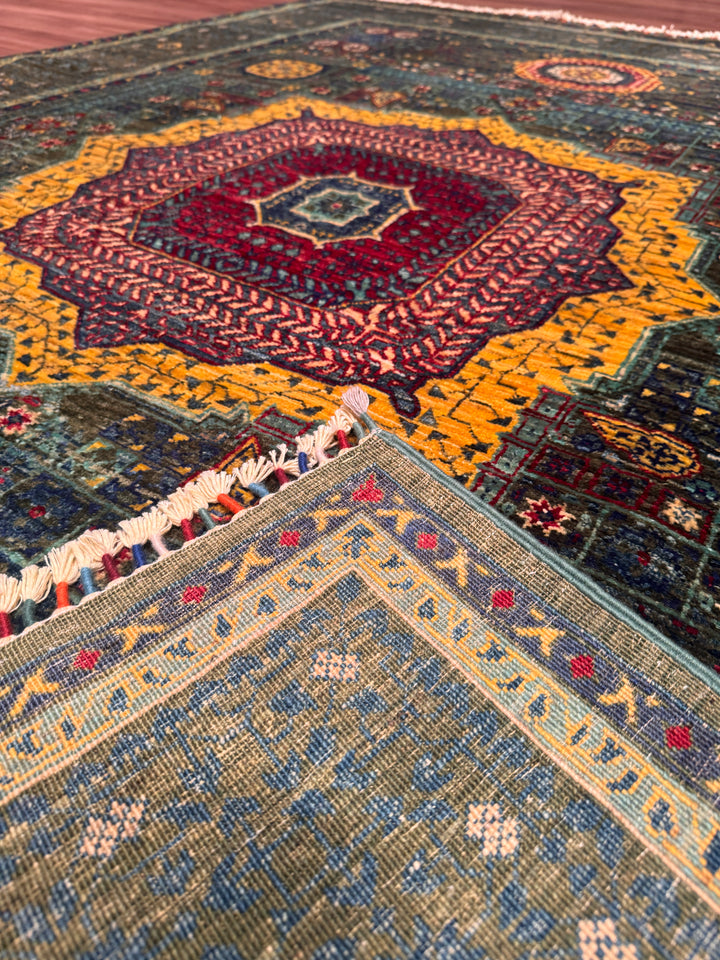 Memlük Orijinal El Dokuması Yeşil Kök Boya Yün Halı 179x240 4.30 Metrekare - 5x8 ft