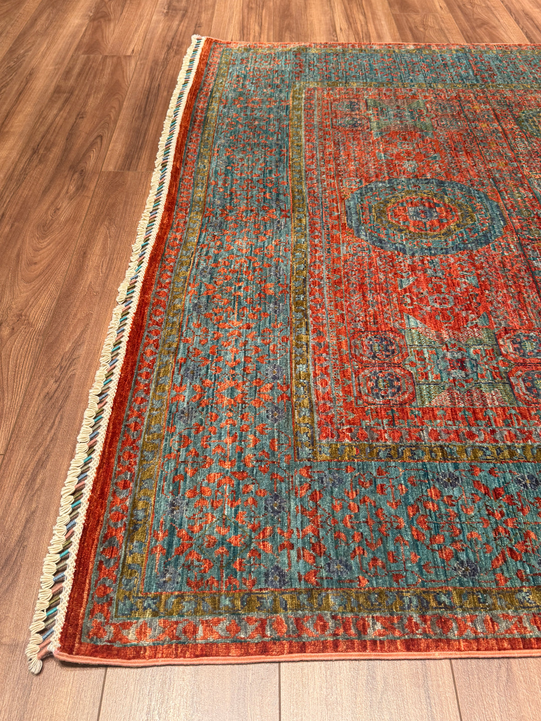 Memlük Orijinal El Dokuması Kiremit Mavi Kök Boya Yün Halı 178x248 4.41 Metrekare - 5x8 ft