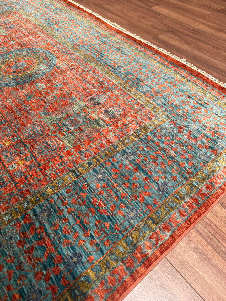 Memlük Orijinal El Dokuması Kiremit Mavi Kök Boya Yün Halı 178x248 4.41 Metrekare - 5x8 ft