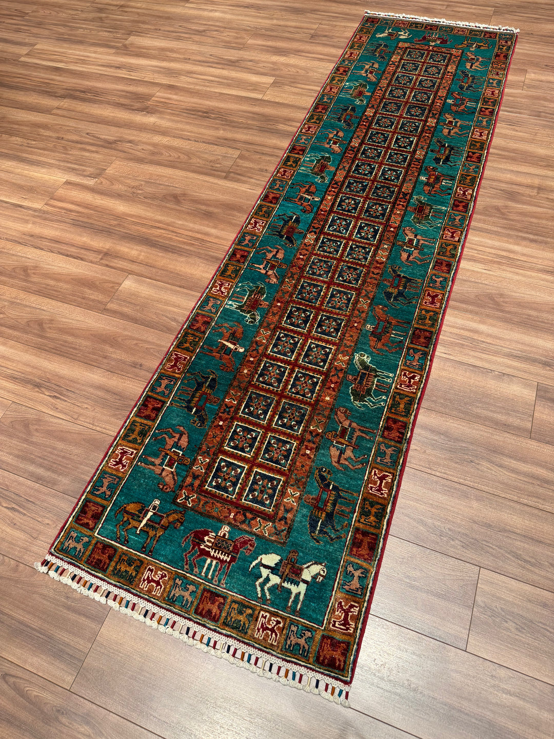 سجادة صوف أصلية من Pazırık Runner منسوجة يدويًا متعددة الجذور 0.78x297 2.32 متر مربع - 3x10 قدم 