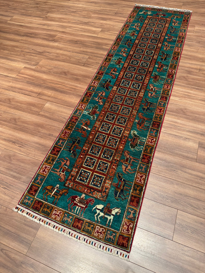 سجادة صوف أصلية من Pazırık Runner منسوجة يدويًا متعددة الجذور 0.78x297 2.32 متر مربع - 3x10 قدم 