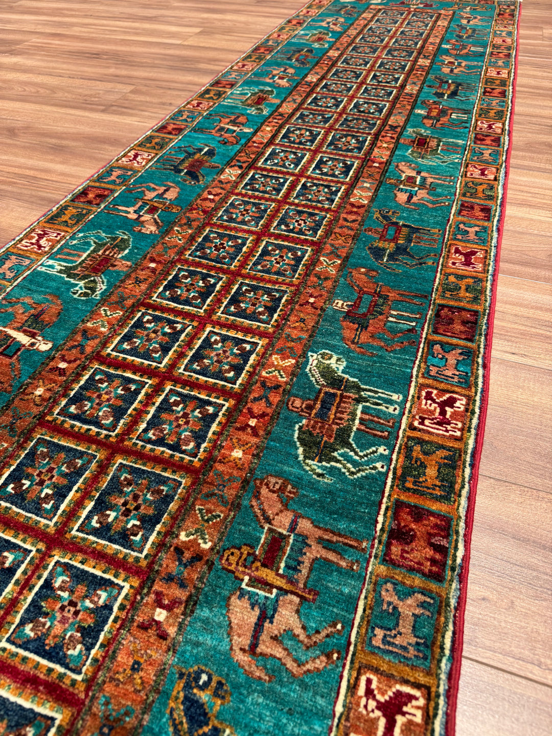 سجادة صوف أصلية من Pazırık Runner منسوجة يدويًا متعددة الجذور 0.78x297 2.32 متر مربع - 3x10 قدم 