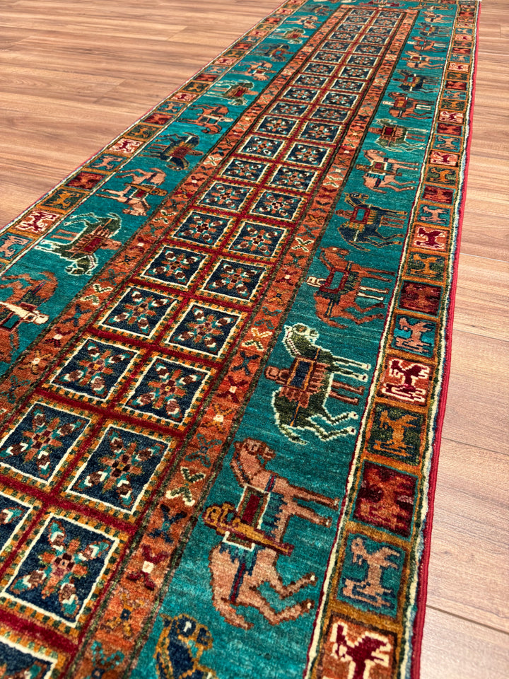 سجادة صوف أصلية من Pazırık Runner منسوجة يدويًا متعددة الجذور 0.78x297 2.32 متر مربع - 3x10 قدم 