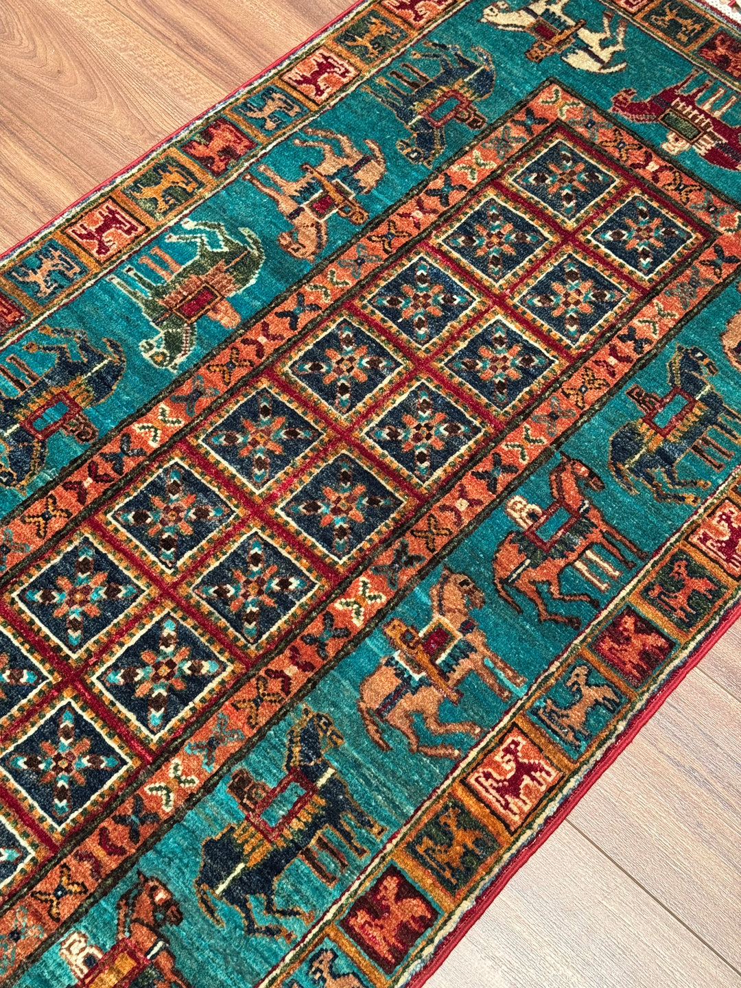 سجادة صوف أصلية من Pazırık Runner منسوجة يدويًا متعددة الجذور 0.78x297 2.32 متر مربع - 3x10 قدم 