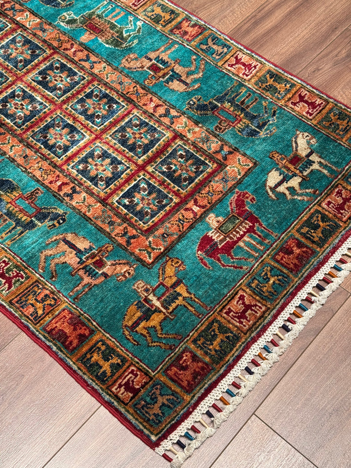 سجادة صوف أصلية من Pazırık Runner منسوجة يدويًا متعددة الجذور 0.78x297 2.32 متر مربع - 3x10 قدم 