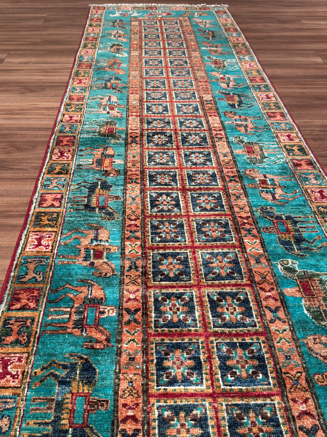 سجادة صوف أصلية من Pazırık Runner منسوجة يدويًا متعددة الجذور 0.78x297 2.32 متر مربع - 3x10 قدم 