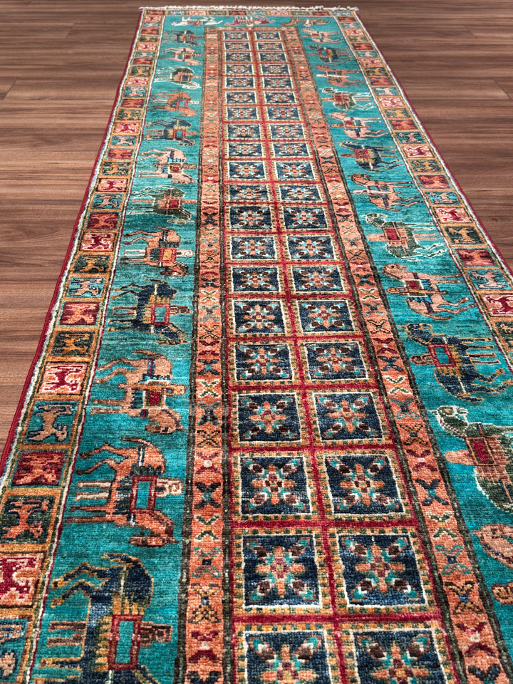 سجادة صوف أصلية من Pazırık Runner منسوجة يدويًا متعددة الجذور 0.78x297 2.32 متر مربع - 3x10 قدم 