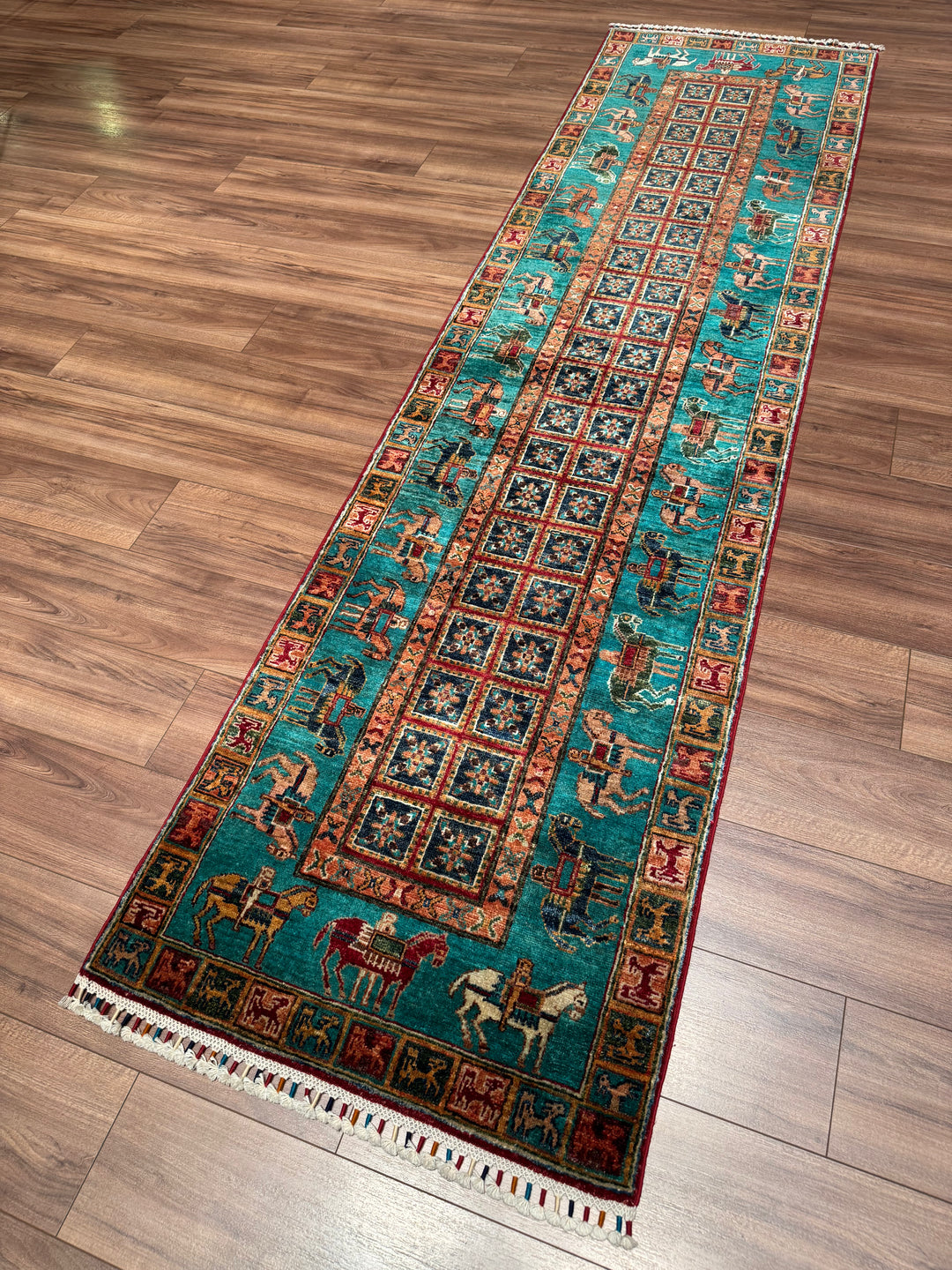 سجادة صوف أصلية من Pazırık Runner منسوجة يدويًا متعددة الجذور 0.78x297 2.32 متر مربع - 3x10 قدم 