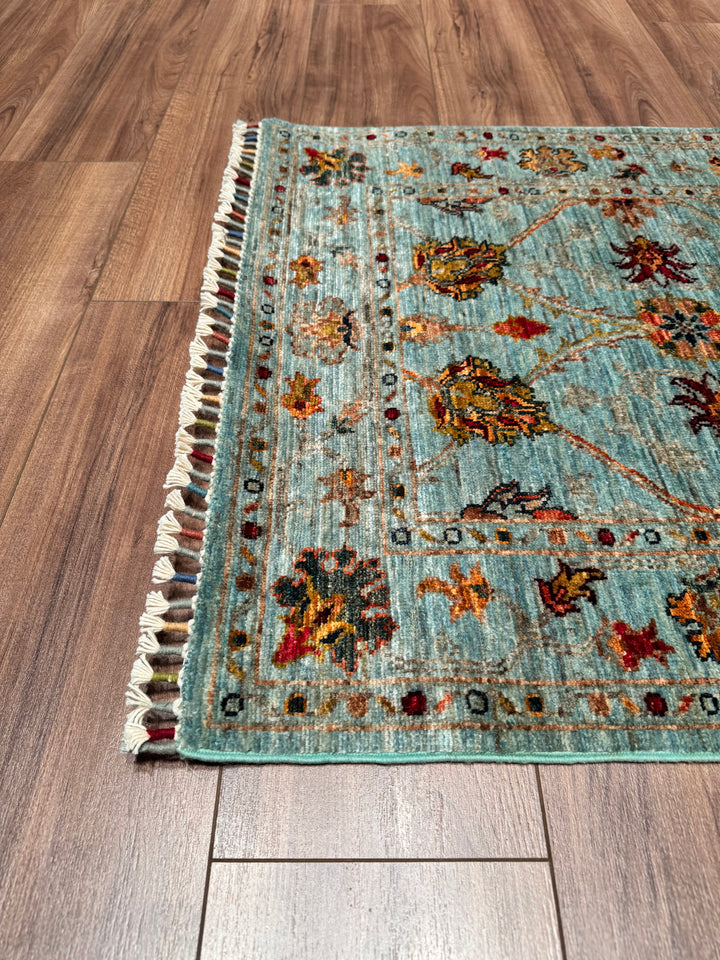 Sultani Binbirgece Runner Original Hand Woven Turquoise Vegetable Dyed Wool Carpet 0.84x257 2.16 Square Meters - 2x8 ft