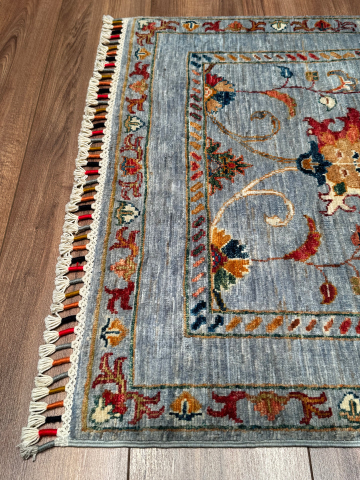 Sultani Binbirgece Orijinal El Dokuması Mavi Kök Boya Yün Halı 0.83x124 1.03 Metrekare - 3x4 ft