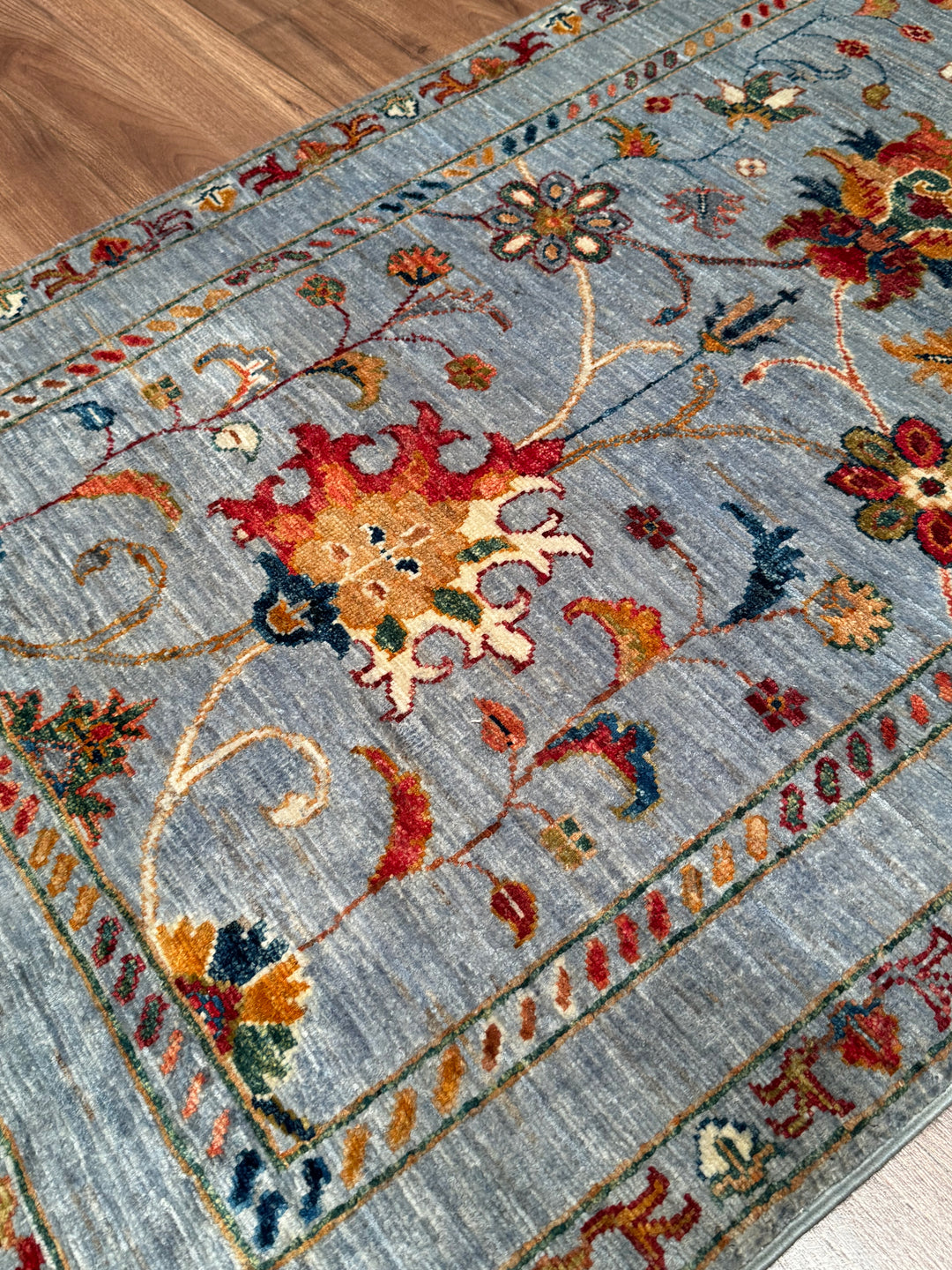 Sultani Binbirgece Orijinal El Dokuması Mavi Kök Boya Yün Halı 0.83x124 1.03 Metrekare - 3x4 ft