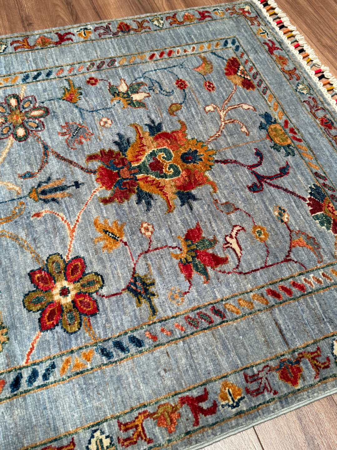 Sultani Binbirgece Orijinal El Dokuması Mavi Kök Boya Yün Halı 0.83x124 1.03 Metrekare - 3x4 ft