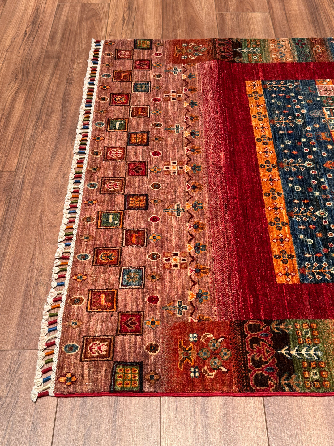 Khorjin Gabbe Desenli Orijinal El Dokuması Kırmızı Kök Boya Yün Halı 121x187 2.26 Metrekare - 4x6 ft