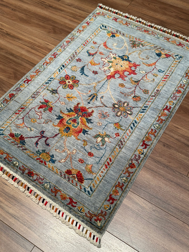 Sultani Binbirgece Orijinal El Dokuması Mavi Kök Boya Yün Halı 0.83x124 1.03 Metrekare - 3x4 ft