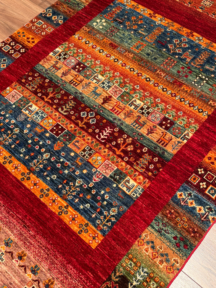 Khorjin Gabbe Desenli Orijinal El Dokuması Kırmızı Kök Boya Yün Halı 121x187 2.26 Metrekare - 4x6 ft