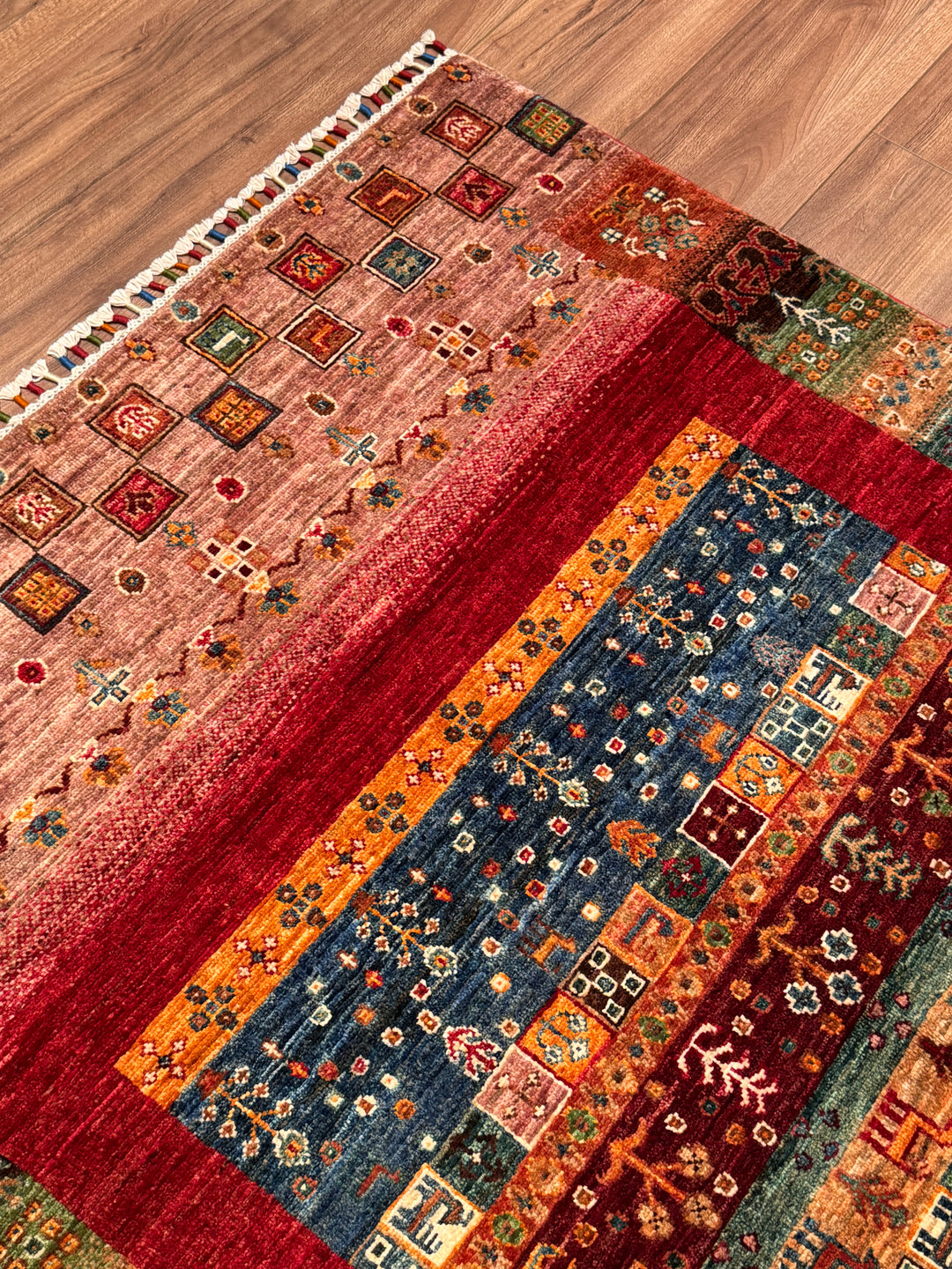 Khorjin Gabbe Desenli Orijinal El Dokuması Kırmızı Kök Boya Yün Halı 121x187 2.26 Metrekare - 4x6 ft